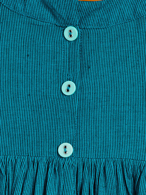 Vastramay SISHU Girl's Aqua Striped Handloom Kurta With Cream Pyjama Set